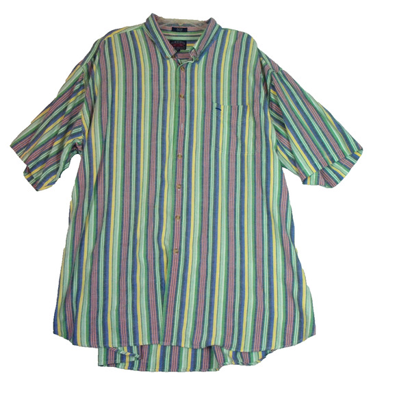 Vintage Salmon River Traders Mens Shirt Button Down Short Sleeve Striped SZ 4XLT - Picture 1 of 10